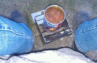 cooking in wind with a sterno stove